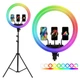 Набор для блогера 2в1 Яркая Разноцветная Светодиодная Кольцевая лампа RGB LED 36 см Селфи Лампа для блогеров с тремя держателями для телефонов и со штативом 2 метра 30 Ват 15 режимов - изображение 1