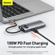 USB хаб HUB BASEUS Type-C Series 4-in-1 Multifunctional Docking Station (2USB, HDMI, Type-C, 100W). Gray - изображение 5
