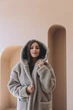 Шуба с овечьей шерсти Sheep brand Tilda 110см размер XS с капюшоном, серый - изображение 7