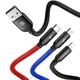 Кабель Baseus 3в1 Three Primary Colors 3.5A (Micro USB+Lightning+Type-C) 1.2m - зображення 2