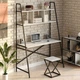 Стол компьютерный письменный с металлическим каркасом в стиле Лофт (Loft) DrevoGoods усиленный, прямой, рабочий для дома и офиса 1000х1800х600мм; металл: Черный; дерево: Бетон + стеллаж с полками без табурета (869|45) - изображение 1