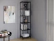 Стелаж-перегородка з металевим каркасом у стилі Лофт (Loft) DrevoGoods вузький, посилений, підлоговий / пристінний для дому та офісу з 6 полицями для книг та речей 1855х400х330мм; метал: Чорний; дерево: Чорний (859|51) - зображення 2
