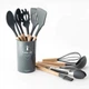 Силіконовий кухонний набір приладдя Kitchen Set 12 предметів (дерево+силікон) темно-сірий - зображення 7