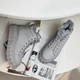 Женские зимние ботинки светло-серые на платформе и шнуровке Fashion 40, A312 свс - изображение 10