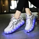 Роликовые кроссовки для мальчиков с LED подсветкой белые с черным на 2-х колёсах (LR 1264) 30(19см) - изображение 8