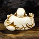 Статуэтка Нэцкэ Хотэй Золотой слиток и жезл Netsuke Гипс 5.9x5.8x4.4 см Бежевый (00675) - изображение 3