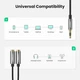 Кабель аудио сплиттер UGREEN AV123 3.5mm Stereo Audio Splitter Cable with Braid 20cm Black (10532) - изображение 5