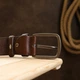 Добротный кожаный мужской ремень Vintage 20742 Коричневый - изображение 7