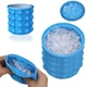 Силиконовая форма ведро для изготовления льда Ice Cube Maker с крышкой (синяя) (0531) - изображение 1