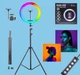 Светодиодная кольцевая LED лампа RGB MJ33 с пультом и штативом 33 см белый/черный - изображение 2