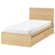 Ліжко з 2 ящиками IKEA MALM 90х200 см шпон біленого дуба (191.398.27) - зображення 1