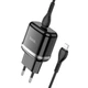 Мережевий зарядний пристрій HOCO N24 Type-C, 20W, 3A, QC/PD з Lightning кабелем та швидкою зарядкою black - зображення 1