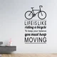 Интерьерная наклейка Life is like прикольная надпись виниловая самоклеющаяся велосипед матовая 855х1500мм - изображение 1