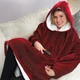 Двухсторонняя толстовка плед халат с капюшоном Huggle Hoodie оверсайз худи с искусственного меха Бордовый - изображение 4