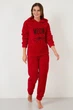 Тепла махрова жіноча піжама Pijamoni комплект кофта+штани Meow Мяу червона L - зображення 1