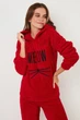 Тепла махрова жіноча піжама Pijamoni комплект кофта+штани Meow Мяу червона L - зображення 3