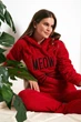Тепла махрова жіноча піжама Pijamoni комплект кофта+штани Meow Мяу червона L - зображення 7