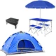 Комплект раскладной стол и 4 сула в чемодане Easy Campi с зонтом 1.8м для пикника, кемпинга, рыбалки Синий + Туристическая палатка 4х местная 2х2м Синяя + Складной мангал - изображение 10