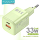 Зарядное устройство KUULAA GaN 33W USB-A QC 3.0 + USB-C PD 3.0 Light Green (RY-U33) - изображение 2