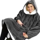 Плед толстовка двухсторонняя халат с капюшоном и рукавами унисекс Huggle Hoodie серый - изображение 2