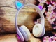Беспроводные детские Bluetooth наушники с кошачьими ушками и цветной подсветкой Cat VZV-23M (Фиолетовые) - изображение 3