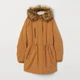 Парка демисезонная с мехом женская H&M 6935088dlog XS Горчичная (PS2030000237593) - изображение 1