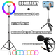 Набір блогера 4 в 1 Кільцева лампа RGB 30 см Ring light + Штатив 2м + мікрофон петличка + селфі-палиця з пультом Bluetooth - зображення 1