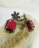 Серебряные серьги со вставкою под коралл и капельным серебром (099764/55) - изображение 3