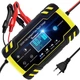 Автомобильное зарядное устройство NWOUIIAY (8A 12V/24V) Multi Protections, Автоматическое разумное зарядное устройство с сенсорным ЖК-экраном для автомобиля, мотоцикла, газонокосилки или лодки. Цвет: Черно-желтый - изображение 1