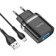 Адаптер зарядний пристрій HOCO Micro USB cable N1 1USB 2.4A Чорний - зображення 1