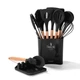 Силіконовий кухонний набір приладдя Kitchen Set 13 предметів (дерево+силікон) чорний - зображення 1