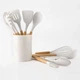 Силіконовий кухонний набір приладдя Kitchen Set 12 предметів (дерево+силікон) білий - зображення 2