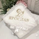 Крыжма именная махровая (ЛЮБОЕ ИМЯ) Ангел молочная с золотом 95х95 см - изображение 2