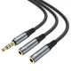 Кабель перехідник mini jack 3,5 mm на виходи навушників та мікрофон Hoco 2in1 audio adapter. Grey - зображення 8