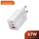 Сетевое зарядное устройство Toocki GAN 67-65W (2 Type-C + 1 USB) White - изображение 1