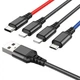 Кабель HOCO X76 USB to iP+iP+Type-C+Micro 2A, 1m, nylon, aluminum connectors Black+Red+Blue (6931474768643) - изображение 1
