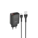 Мережевий зарядний пристрій Hoco C86A Illustrious dual port charger with digital display set (with micro-USB cable) Black - зображення 1