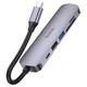 USB-хаб адаптер Hoco HB28 Type-C 5в1 (док станция, 60W, HDTV + USB3.0 + USB2.0 + SD + TF + PD, переходник, для макбука и другой техники) - Темно серый - изображение 1