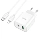 Мережевий зарядний пристрій з кабелем HOCO C80A Plus Rapido PD20W+QC3.0 charger set(C to iP) White (6931474779892) - зображення 1
