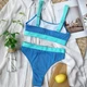 Купальник No Brand раздельный трикотажный с топом и завышенной талией синий с голубым S - изображение 7