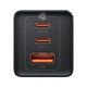 Сетевое быстрое зарядное устройство 3 выхода на 65 Вт BASEUS GaN5 Pro (2 Type-C, 1 USB, QC, PD3.0). Black - изображение 2