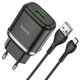 Адаптер сетевой HOCO Micro USB cable Special N3 1USB 18W 3A черный комплект - изображение 1