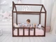 Детская кровать домик Монтессори BUSY WOOD напольная с ламелями Модель 2 140х70 см темное дерево - изображение 2