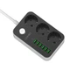 Сетевой фильтр удлинитель 3 розетки с 6 USB 2м с защитой с заземлением Ldnio 2500W 10A Черный (SE3631) - изображение 3