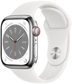Smartwatch Apple Watch Series 8 GPS + Cellular 41mm Silver Stainless Steel Case with White Sport Band (MNJ53) - obraz 1