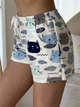 Жіночий Піжамний костюм COSY шорти та штани із сатину+футболка Котики Рибки S молочний С310P+С311P+f01ws - зображення 8