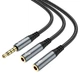 Перехідник адаптер Hoco UPA21 / штекер 3.5 (4pin звук+мікрофон) на роз'єм 2*3.5 (3pin звук + 3pin мікрофон) Сірий - зображення 2