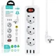 Мережевий фільтр Hoco NS2 (3 розетки + 3 USB) 1.8m (white) - изображение 4