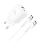 Сетевое зарядное устройство Hoco N28 Founder |1USB/1Type-C, 20W/3A, PD/QC| адаптер с быстрой зарядкой кабелем Type-C 1м. White - изображение 1