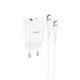 Сетевое зарядное устройство Hoco N28 Founder |1USB/1Type-C, 20W/3A, PD/QC| адаптер с быстрой зарядкой кабелем Type-C 1м. White - изображение 2